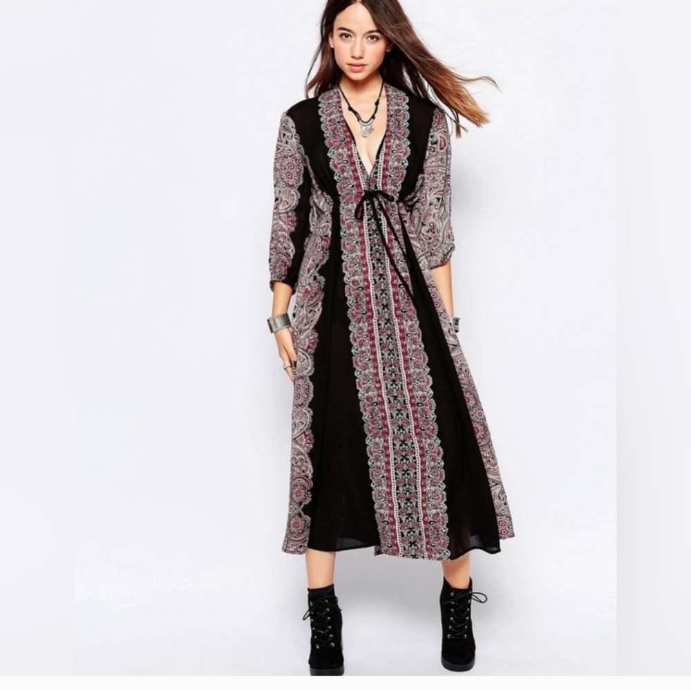 Free People Black and Pink Patterned Dress